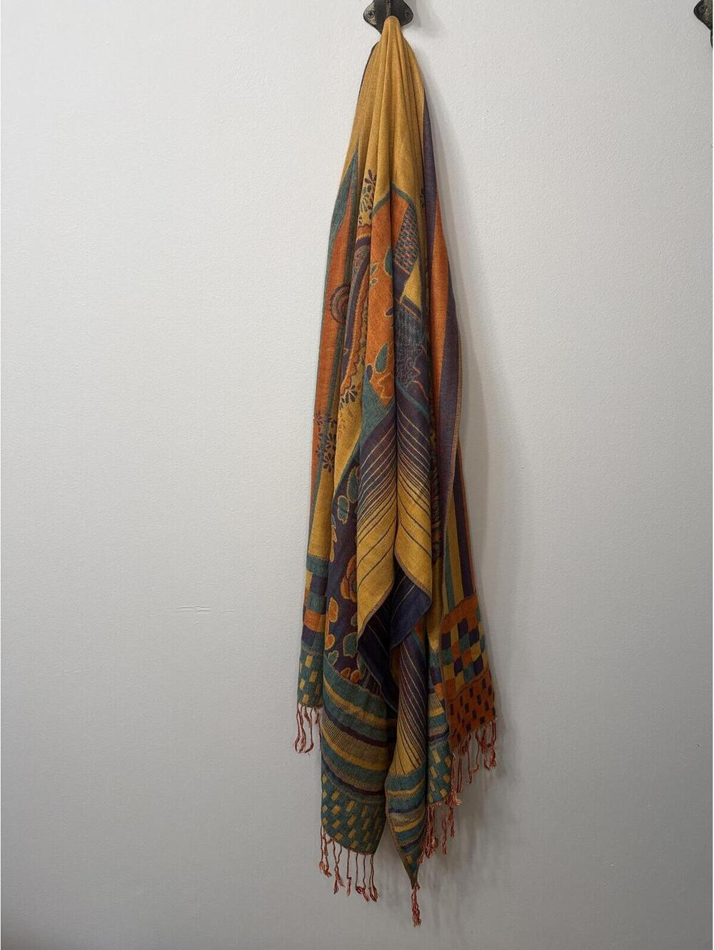 Pashmina Silk Blend Shawl Scarf 55% Pashmina 45% Silk Paisley Patchwork Fringe